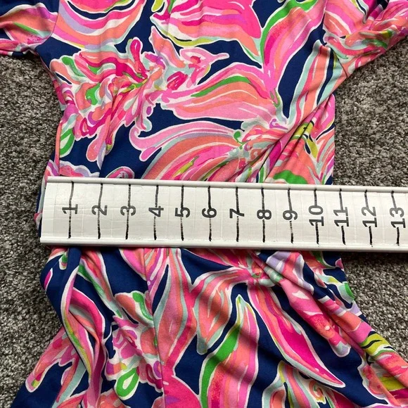 Lilly Pulitzer Romper Womens XS Navy Pink Floral Tie Waist Short Sleeve - Picture 5 of 7